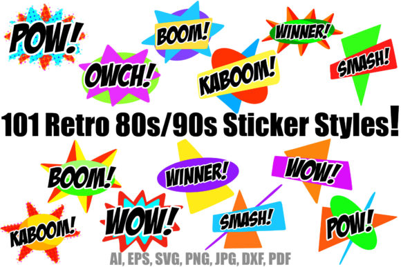 101 Retro 80s 90s Sticker Style Bundle
