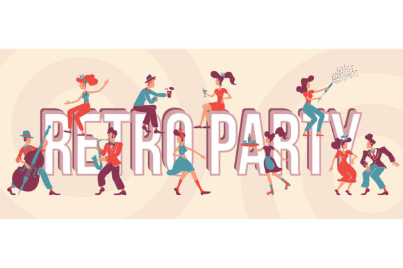 Retro Party Word Concepts Flat Vector