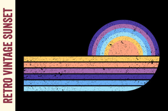Retro Vintage Sunset Beach Illustration
