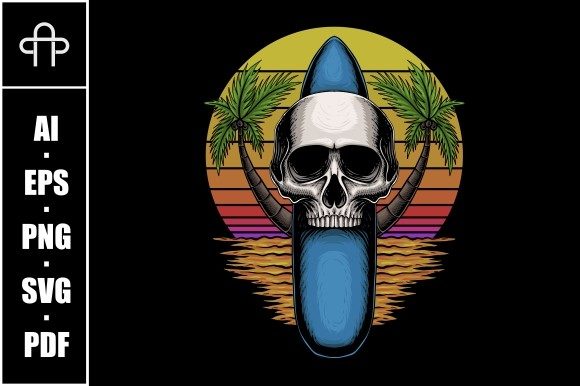 Skull Surfing Board Retro Vector